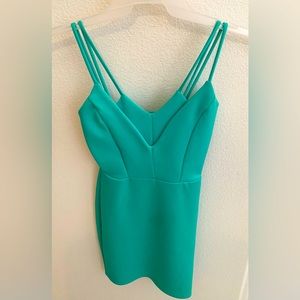 Spaghetti strap teal mini dress